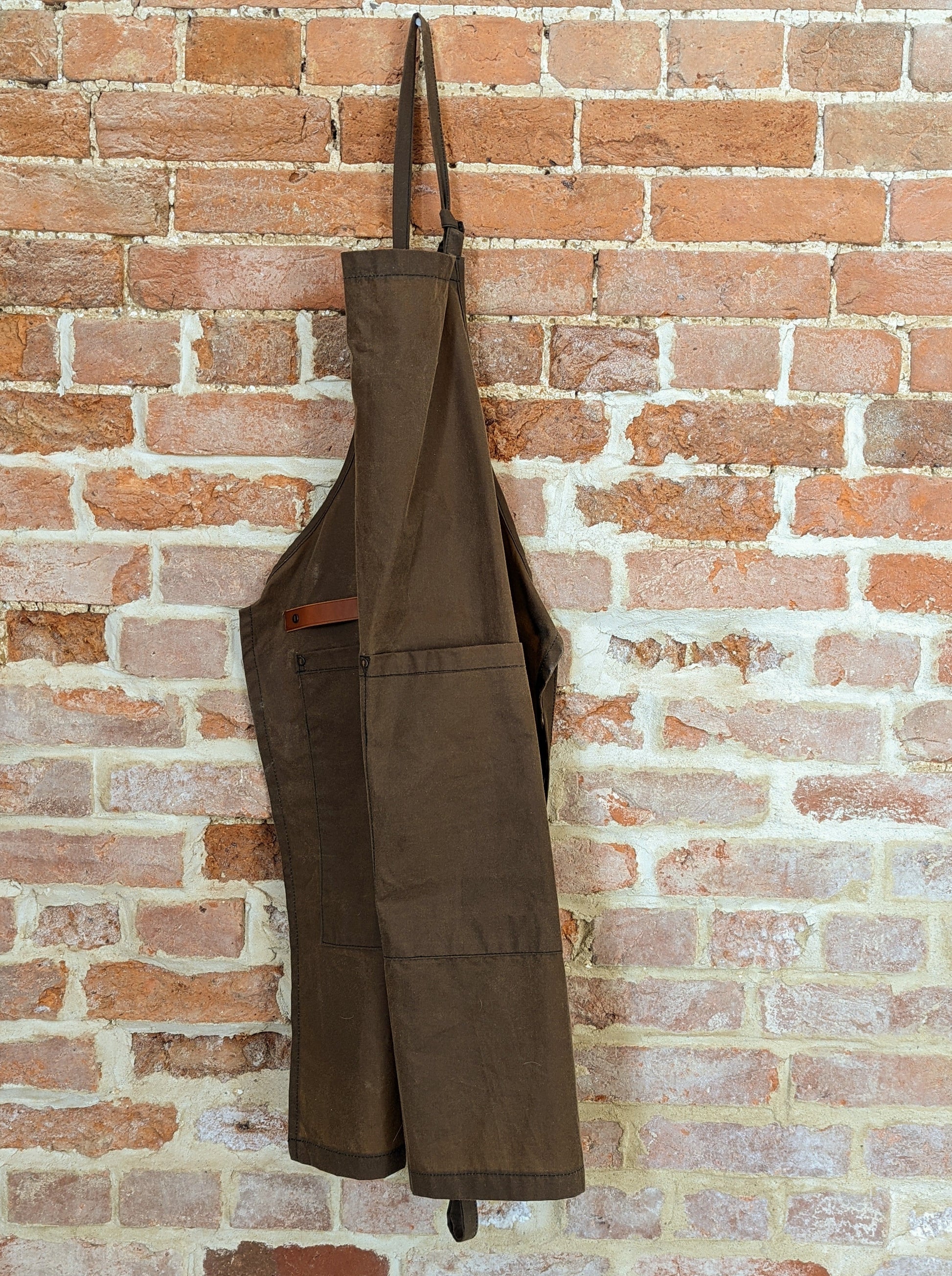 Handcrafted Waxed Cotton Full Bib Apron (with leather strap)