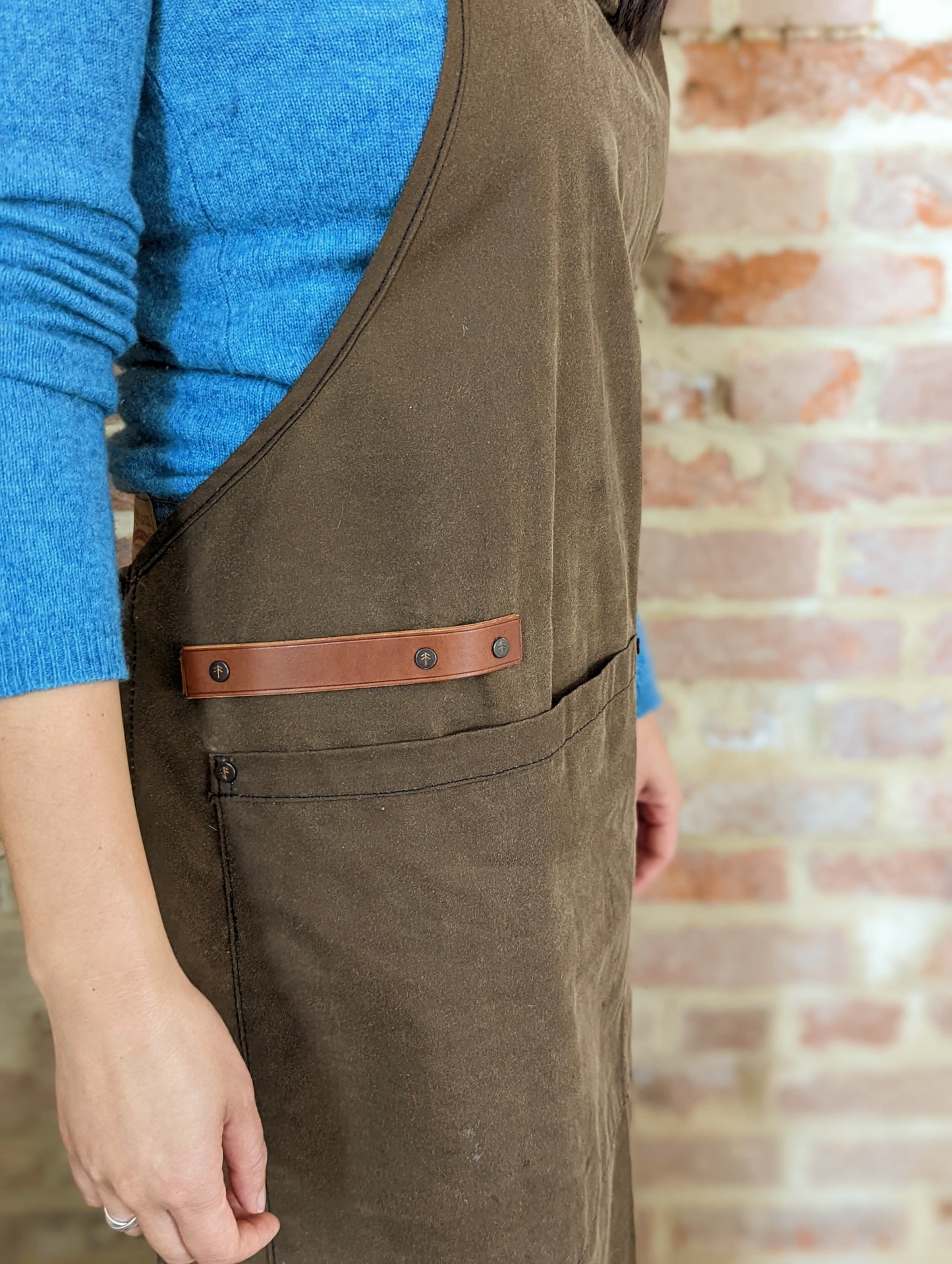 Handcrafted Waxed Cotton Full Bib Apron (with leather strap)